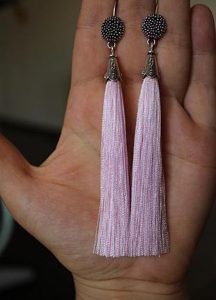 Серьги серёжки кисти кисточки нежно-розовые с оригинальной швензой