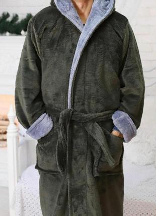 Мужской теплый махровый халат с капюшоном р.46-569 фото