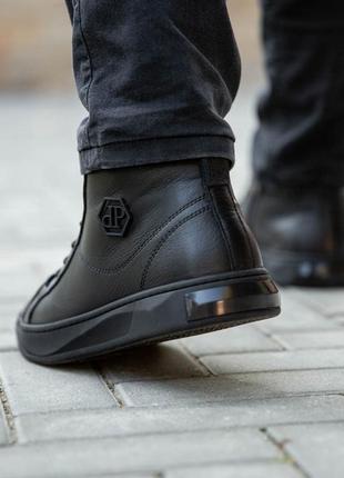Стильные кроссовки,спортивные ботинки мужские кожаные черные зимние кожа мех (зима 2022-2023)2 фото