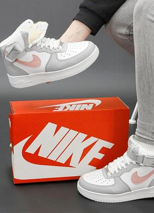 Женские высокие кожаные кроссовки на меху nike a1r force winter#найк