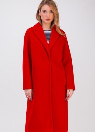 Пальто - халат женское классическое, миди, шерстяное, демисезонное, деми, весеннее, осеннее, красное3 фото