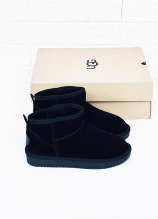 Замшеві міні уги ugg ultra mini чорні замша унісекс низькі угг