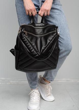Жіночий рюкзак-сумка sambag trinity строчений black7 фото