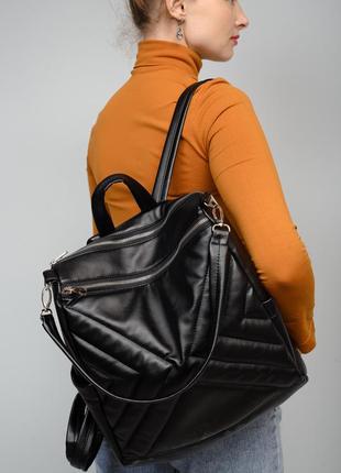 Жіночий рюкзак-сумка sambag trinity строчений black8 фото