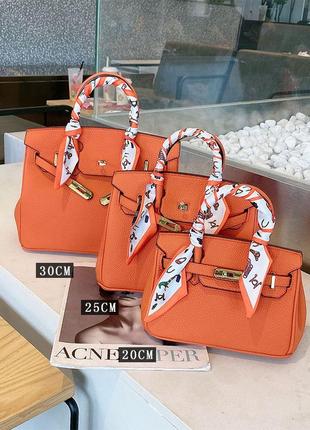 Женская кожаная оранжевая брендовая сумка 25 см8 фото