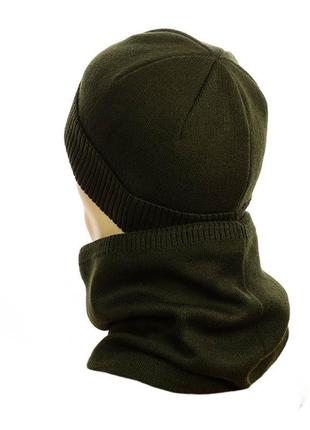 Теплый зимний мужской набор - вязанные шапка с отворотом и снуд  на флисе4 фото