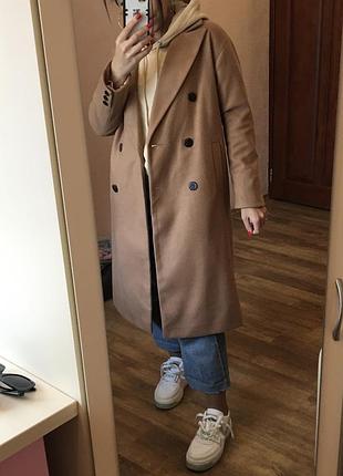 Пальто миди двубортное primark бежевое