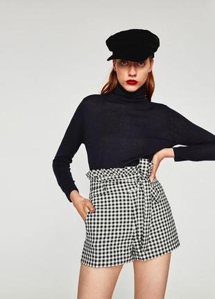 Плотные  хлопковые  шорты zara в клетку , на высокой посадке2 фото