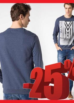 Синий мужской свитшот de facto / де факто с рисунком на груди