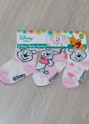 Шкарпетки disney baby 3-6 міс. 3 шт вінні пух winnie the pooh набір шкарпеток комплект для дівчинки класні круті красиві милі