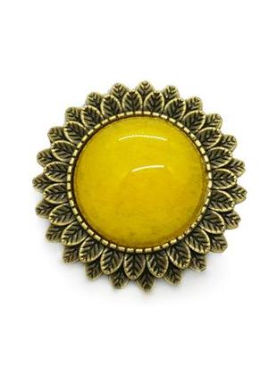 🌻☀️ брошь "соняшник" натуральний камінь жовтий нефрит подсолнух1 фото