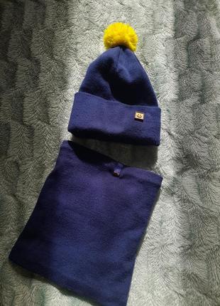 Зимові шапка і хомут на флісі/теплющий комплект на хлопчика/
