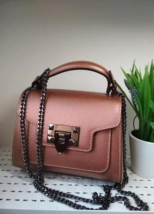 Італійська шкіряна сумочка, багатий бронзовий колір.1 фото