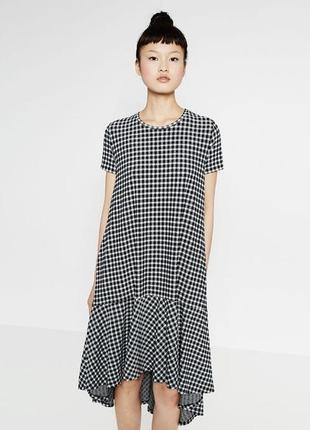 Zara платье в принт клетки с асеметричным подолом2 фото