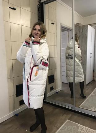 Яркий женский пуховик пальто белый s-m-l-xl