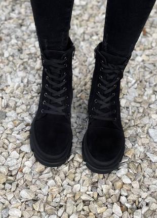 Замшевые черные демисезонные/ зимние  женские  ботинки берцы на грубой тракторной подошве с протекторами  36 37 38 39  40 41 размер7 фото