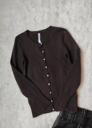 Коричневый натуральный пушистый свитер кашемир кардиган на пуговицах стразах с манжетами4 фото