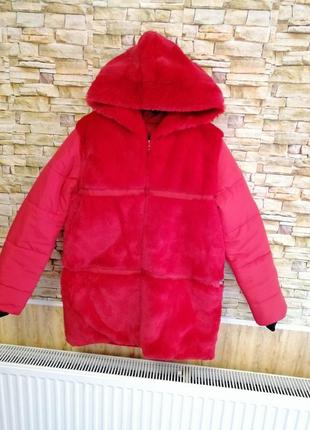 Куртка шуба зима эко мех искусственный мех плюш тедди куртка на флисе тёплая глубокий капюшон куртка