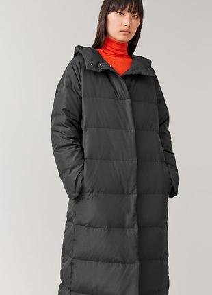 Cos hooded long puffer coat in black пуховик, пальто пух 40(l) швеция1 фото