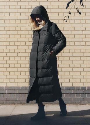 Cos hooded long puffer coat in black пуховик, пальто пух 40(l) швеция5 фото
