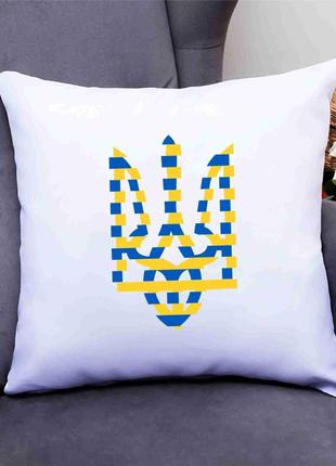 Подушка декоративная с принтом "трезубец - герб украины. сине-желтый" push it