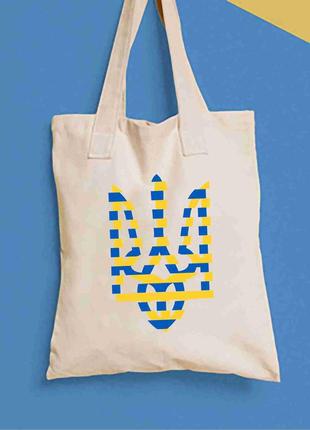 Эко-сумка, шоппер, повседневная с принтом "трезубец - герб украины. сине-желтый" push it1 фото