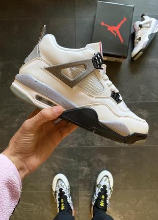 Мужские высокие кожаные кроссовки nike air jordan 4 retro white#найк