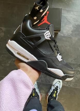 Мужские высокие кожаные кроссовки nike air jordan 4 “black oreo”  #найк