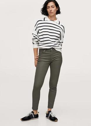 Кожаные скинни mango isa cropped mid waist оливковые хаки р.38