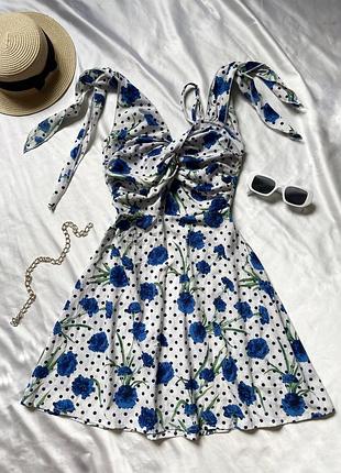 Плаття на зав’язках в квітковий принт, міні плаття