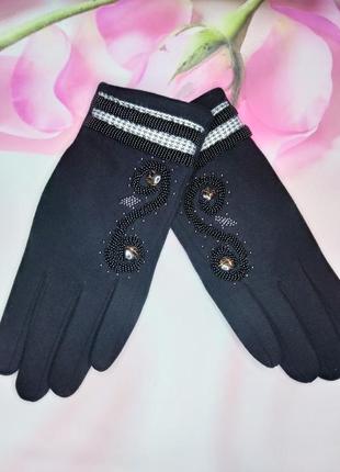 Перчатки с вышивкой бисером,черные осенние перчатки3 фото