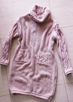 Тепле рожеве в'язане плаття  50% wool1 фото