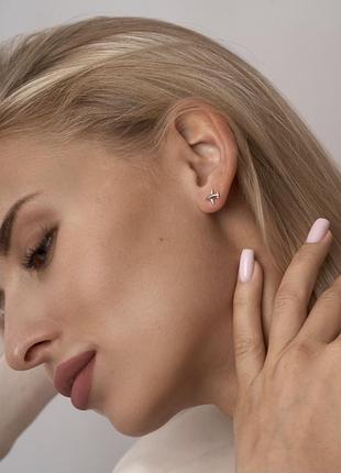 1+1=3 сережки-гвоздики літачок родоване срібло 925 з фіанітами