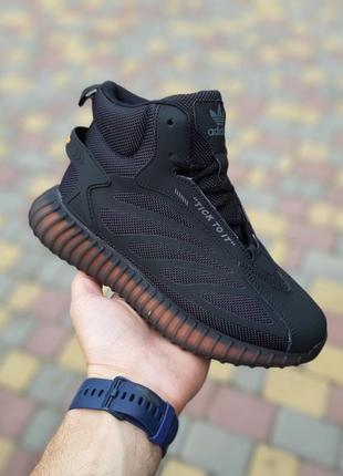 Кроссовки женские adidas yeezy boost мех хутро черные / кросівки жіночі адидас адідас чорні кроссы