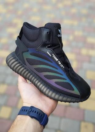 Кроссовки женские adidas yeezy boost мех хутро черные / кросівки жіночі адидас адідас чорні кроссы