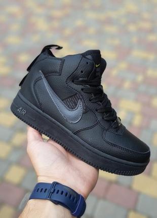 Кроссовки женские nike air force мех черные серые / кросівки жіночі найк аир форс чорні сірі кроссы