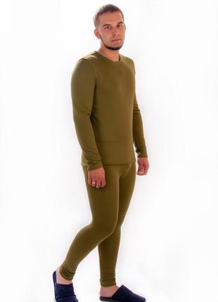 Термобілизна флісова, чоловіча термобілизна фліс, джемпер+кальсони, колір хакі термобілизна