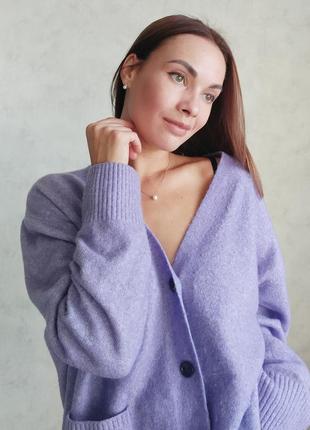 Женский зимний кардиган реглан кофта свитер джемпер лиловвй фиолетовый вязаный
