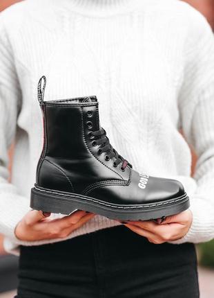 Женские высокие кожаные ботинки с мехом dr.martens the queen хутро