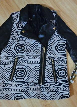 Курточка tally weijl з рукавами з еко-шкіри принт ацтеків1 фото
