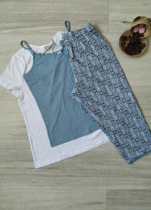 Жіноча піжама домашній костюм (футболка+майка+бриджи) одяг для дому та сну р. м