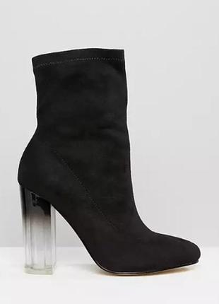 Осенние черные полусапожки 38 размер новые на прозрачном каблуке ботинки