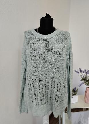 Стильний батальний светр реглан з узорами, оверсайз