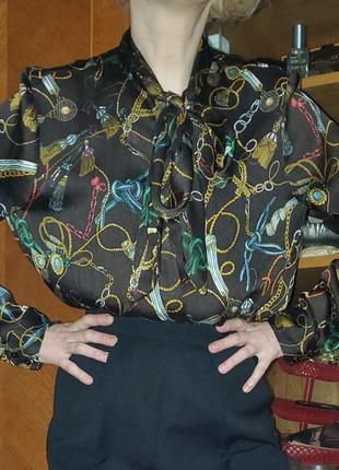 Блуза с бантом zara принт цепи, принт в стиле hermes versace