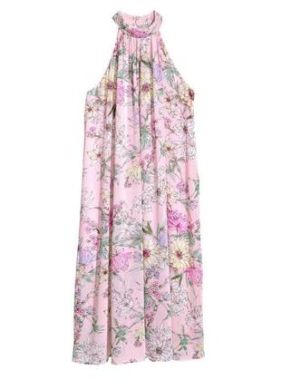 Платье h&m розовое разноцветное цветочный принт шифоновое