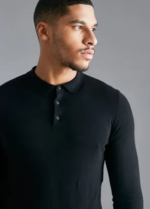 Чоловічий светр  поло c коміром boohoo man чорного кольору.  розмір s3 фото