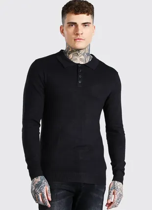 Чоловічий светр  поло c коміром boohoo man чорного кольору.  розмір s4 фото