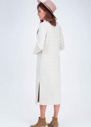Пальто женское миди, шерстяное, бежевое в клетку, с разрезами по бокам, демисезонное, деми, бренд4 фото