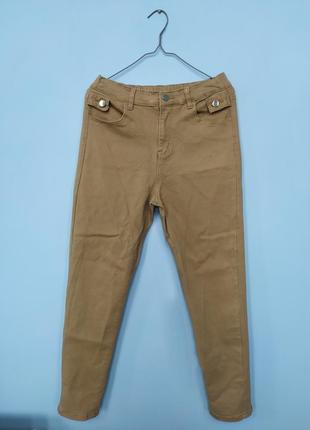 Штаны повседневные прямые зауженные джоггеры на резинке хлопковые джинсы песочные бедевые хаки горчичный бежевый карго1 фото