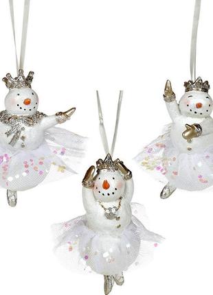 Набір 3 фігурки-підвіски "балет сніговиків" 8.7х6.3х10.5см hotdeal, шампань